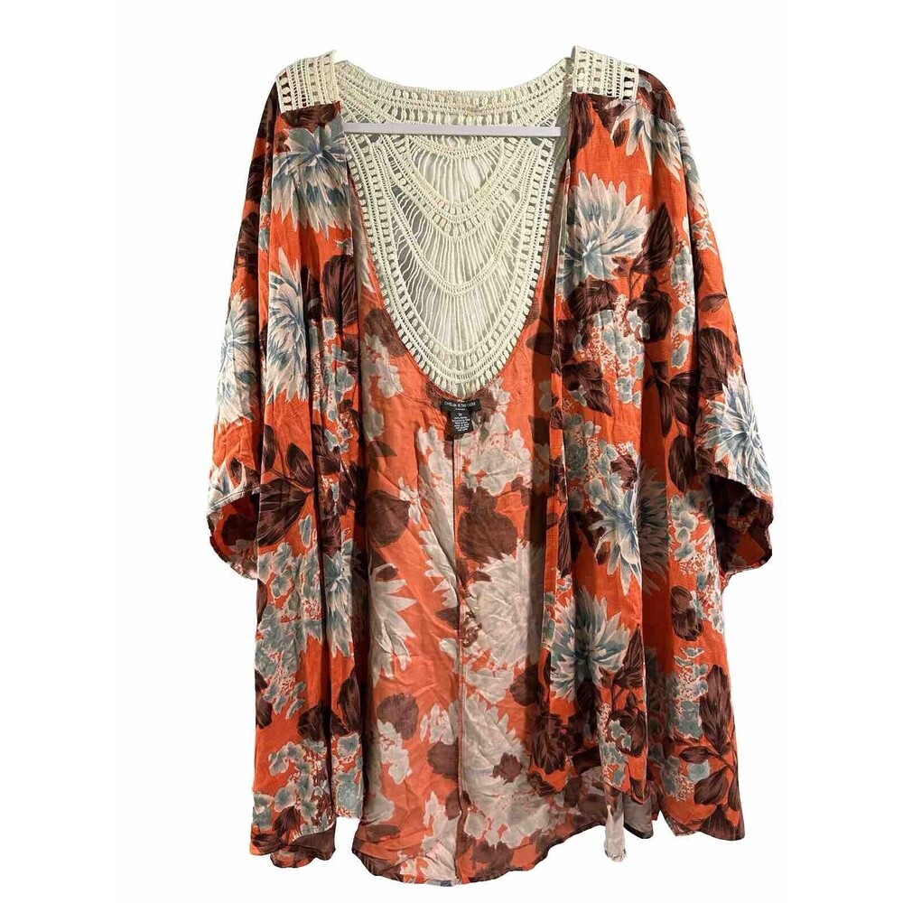 Chelsea & Theodore Kimono 3XL Floral Boho Duster Crochet Floral Flowy Lagenlook